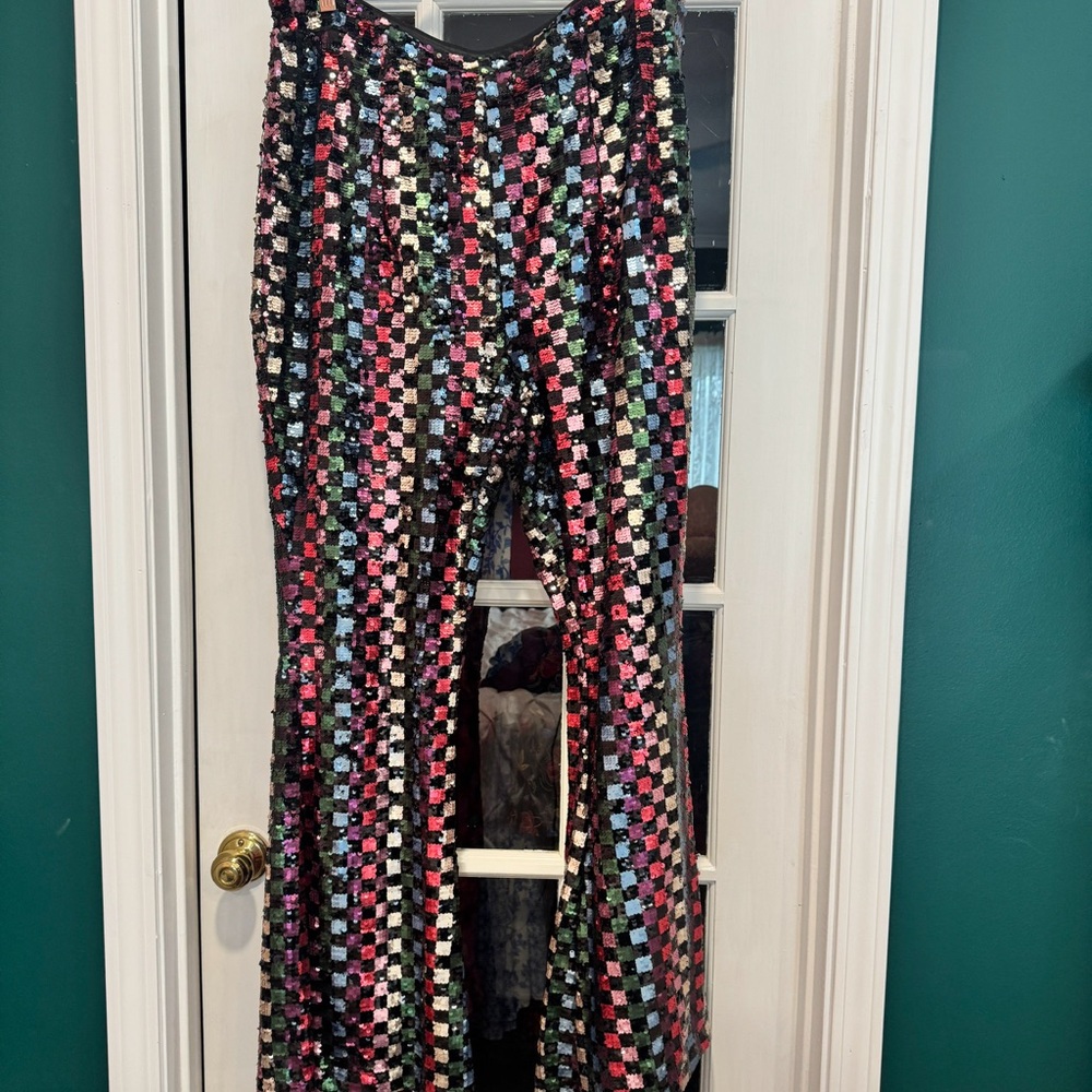 Nasty Gal Multicolor Sequin Checkered Pants
